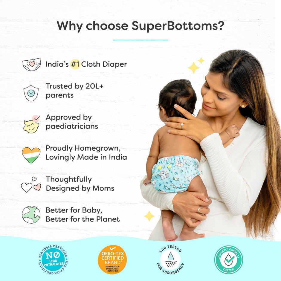SuperBottoms UNO Cloth Diaper Pants | Washable & Reusable 300+ times | 1Shell + 1 Insert