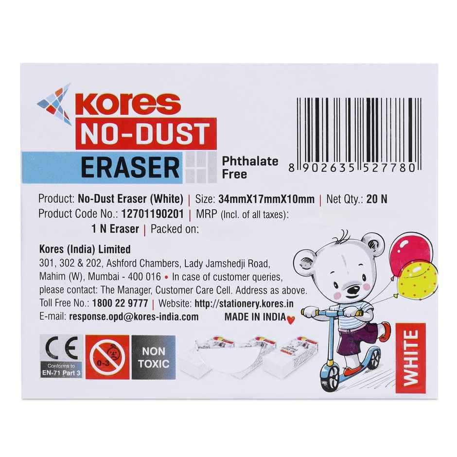 Kores Non Dust Eraser | White - Box of 20 pcs