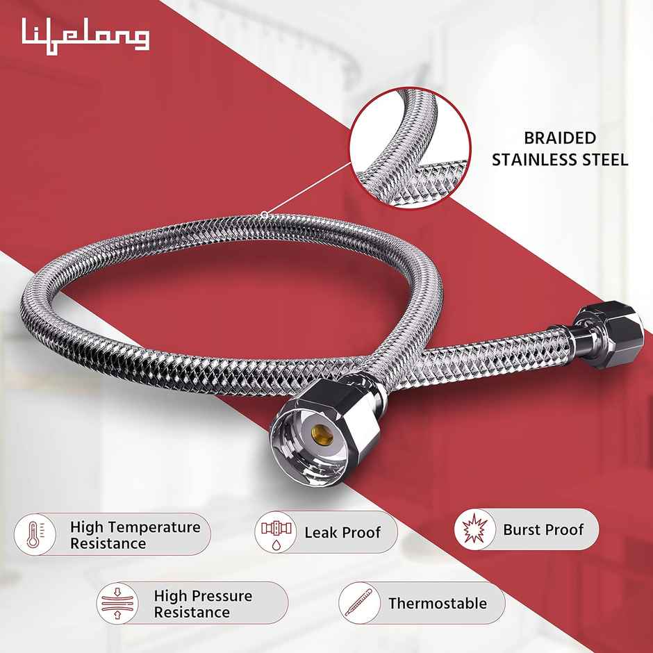 Lifelong LLBACP01, 304 Grade Braided Stainless Steel Connection Geyser Pipe - 18 Inches