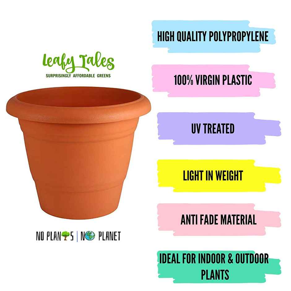 Leafy Tales Plastic Pots, Terracotta Color 10 Inch Pot Size, 2 Pieces, Big (10" Terracotta Pot - 2)
