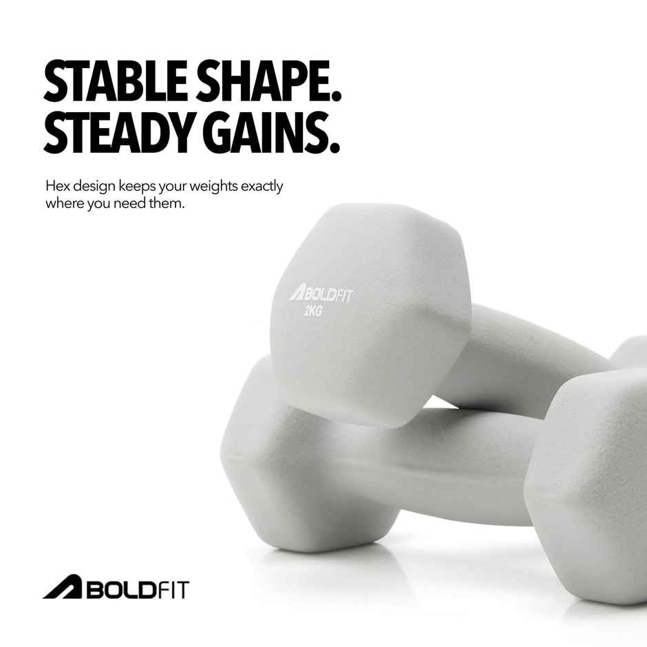 BOLDFIT Dumbbell Set | Neoprene Home Gym Workout Equipment, Fitness | Grey - 2 x 2 kg