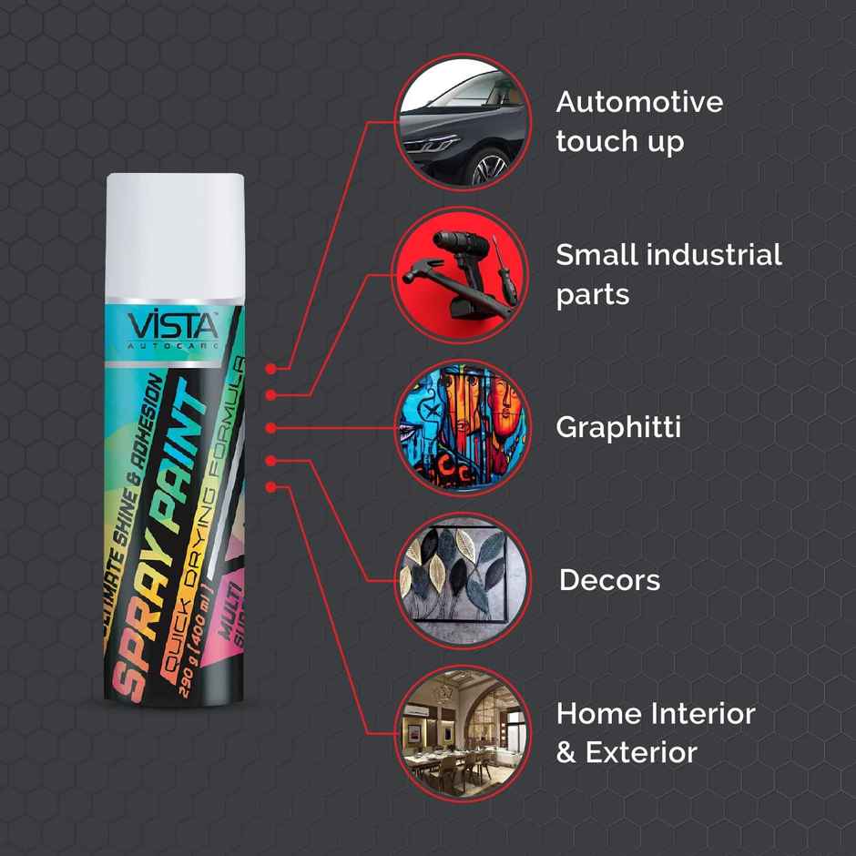 Vista Auto Care White Spray Paint | Quick-Drying Multi-Surface for Metal | Wood |Plastic | Walls