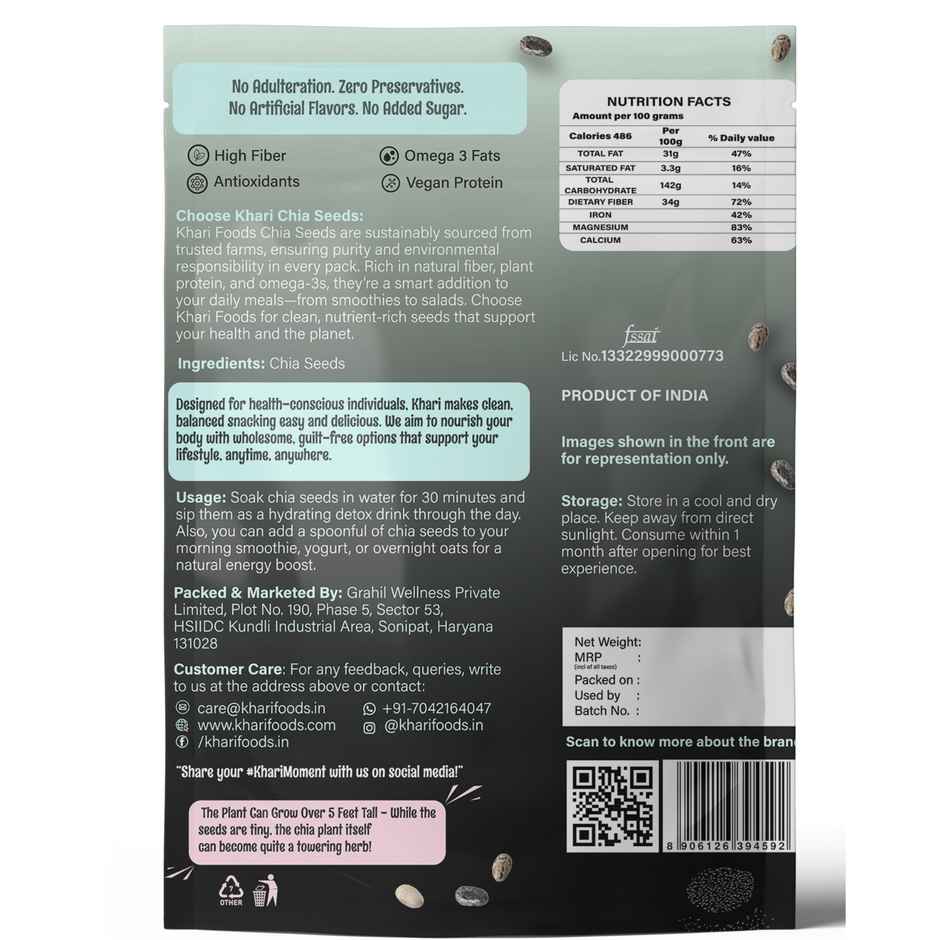 Khari Foods Premium Chia Seeds | Fiber Rich | Omega 3 Fatty Acids