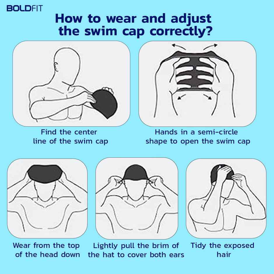 Boldfit Swimming Cap Spandex Fabric Unisex Breathable Fabric,Easyfit - Blueblack