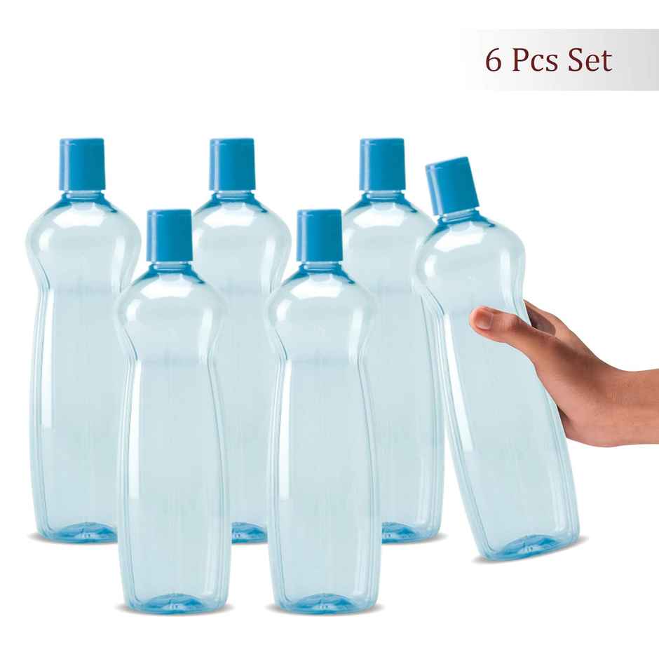Milton Pacific Pack Of 6 Water Bottles | 1 L Each | Reusable Plastic Fridge Bottle Set | Blue