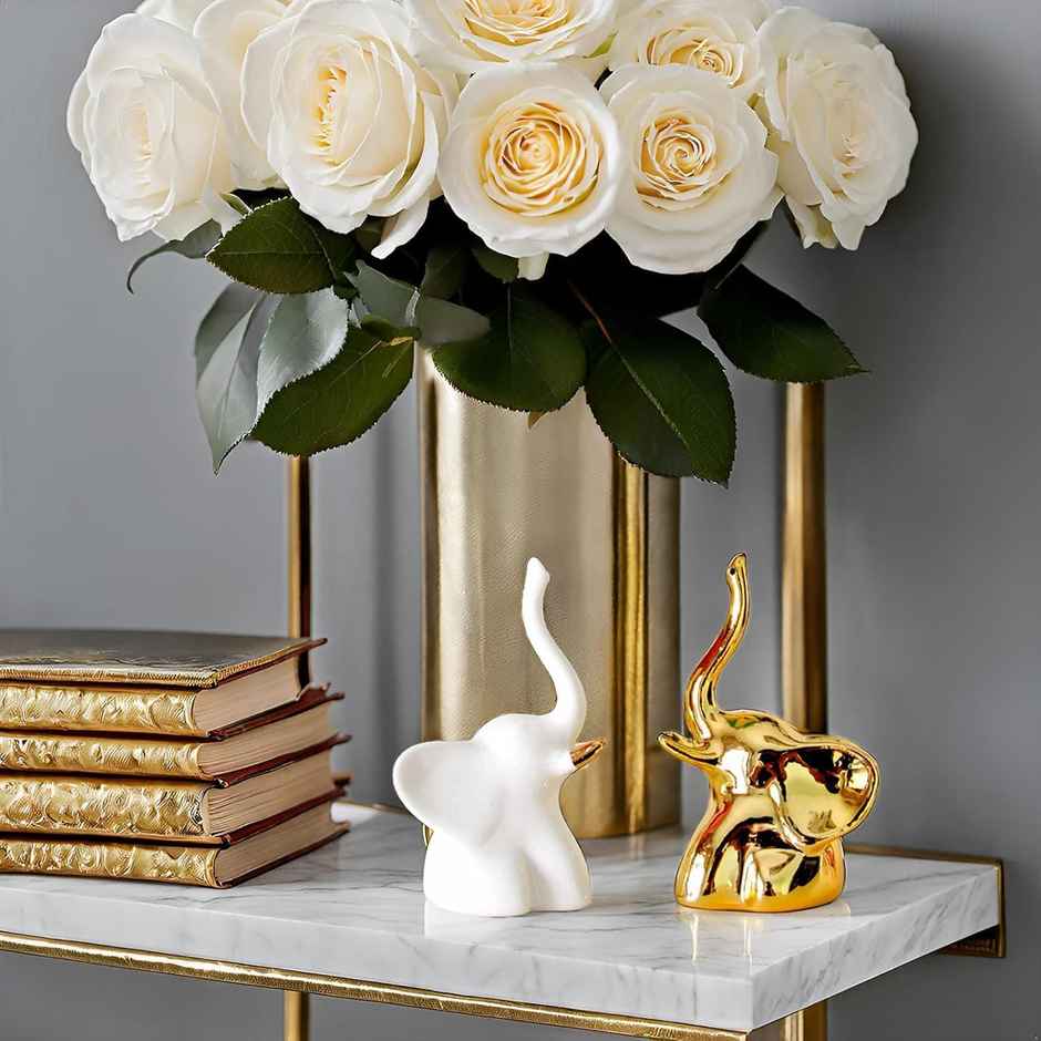 TIED RIBBONS Elephant Showpiece | White & Golden - 4.5 in x 2.7 in