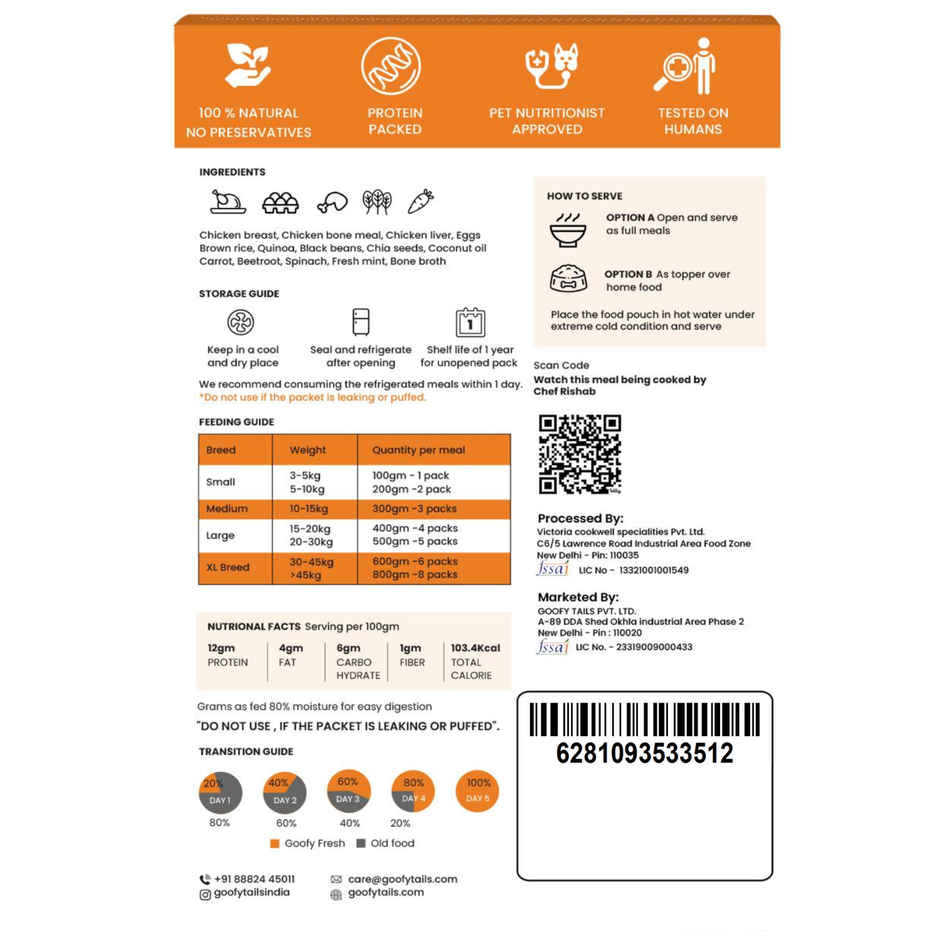 Goofy Tails Chicken & Quinoa Fresh Dog Food | Gluten Free |  Wet Dog and Puppy Food