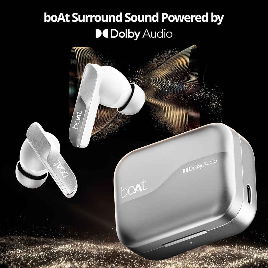 boAt Airdopes 800 TWS Earbuds, Dolby Audio, Adaptive EQ by Mimi, 4Mics AI ENx, App Support, Fast Charge, IPX5, v5.3 Bluetooth TWS in Ear Earbuds Wireless Earphones with mic - Interstellar White