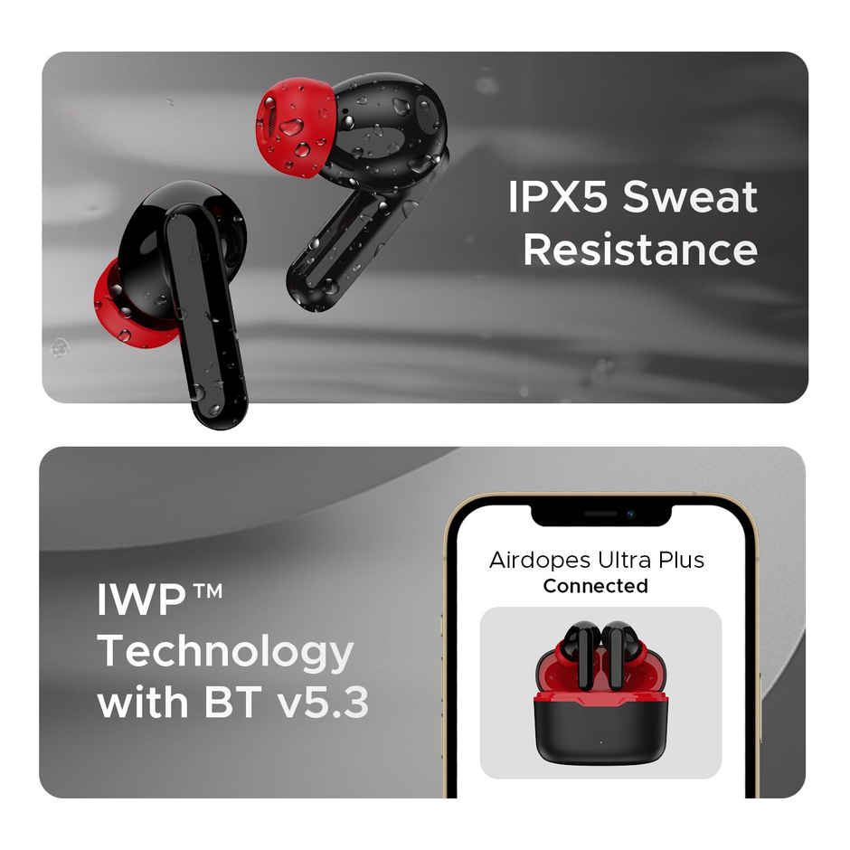 boAt Airdopes Ultra Plus TWS Earbuds w/ 50H Playtime, 4-Mic ENx Tech & ASAP Charge (Active Black)