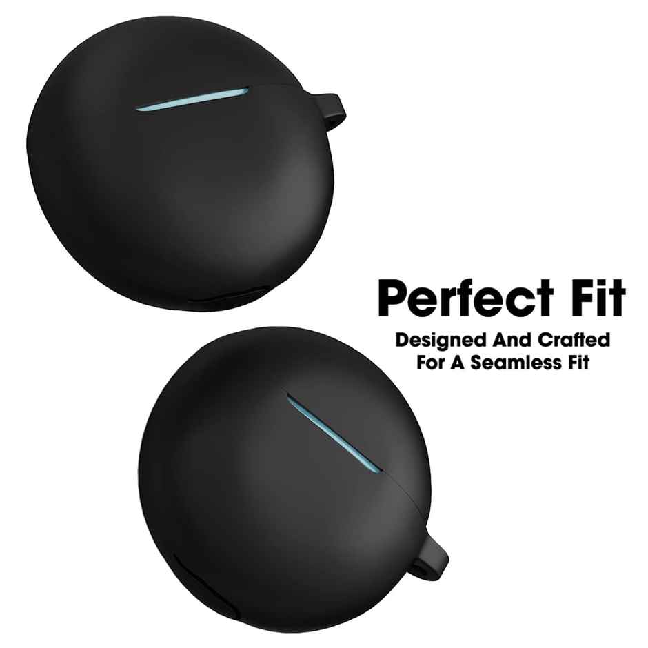 Sounce Silicone Case Cover for Oppo Enco Buds 2 | Shockproof | Non-Slip Grip With Carabiner | Black