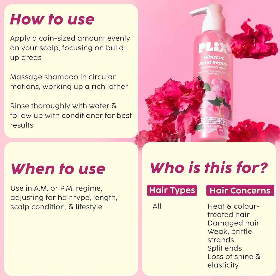 Plix The Plant Fix Hibiscus Bond Repair Advanced Shampoo For Damaged | Frizzy Hair