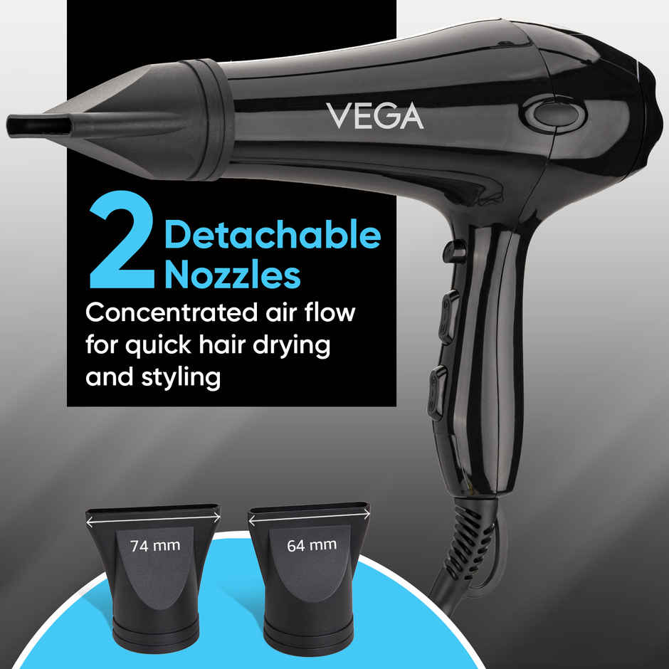 VEGA Pro Touch 2000W Professional Hair Dryer With Cool Shot (Vhdp-02), Black