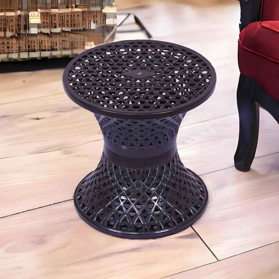 Kuber Industries Plastic Mesh Damroo Seating Stool|Both Sided Stool for Guestroom|Brown