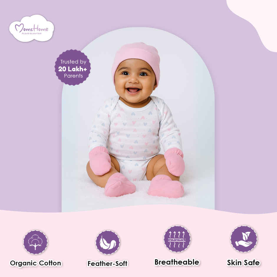 Moms Home Organic Cotton Baby Essentials 7 Items Gift Set | 0-3 Months | Little Heart