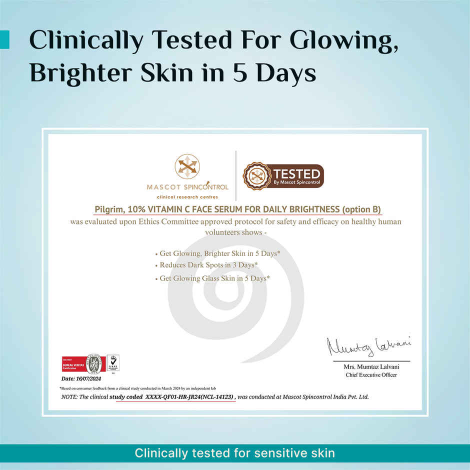 Pilgrim 10% Vitamin C Face Serum For Daily Brightness Helps Reduce Dark Spots & Evens Skin Tone