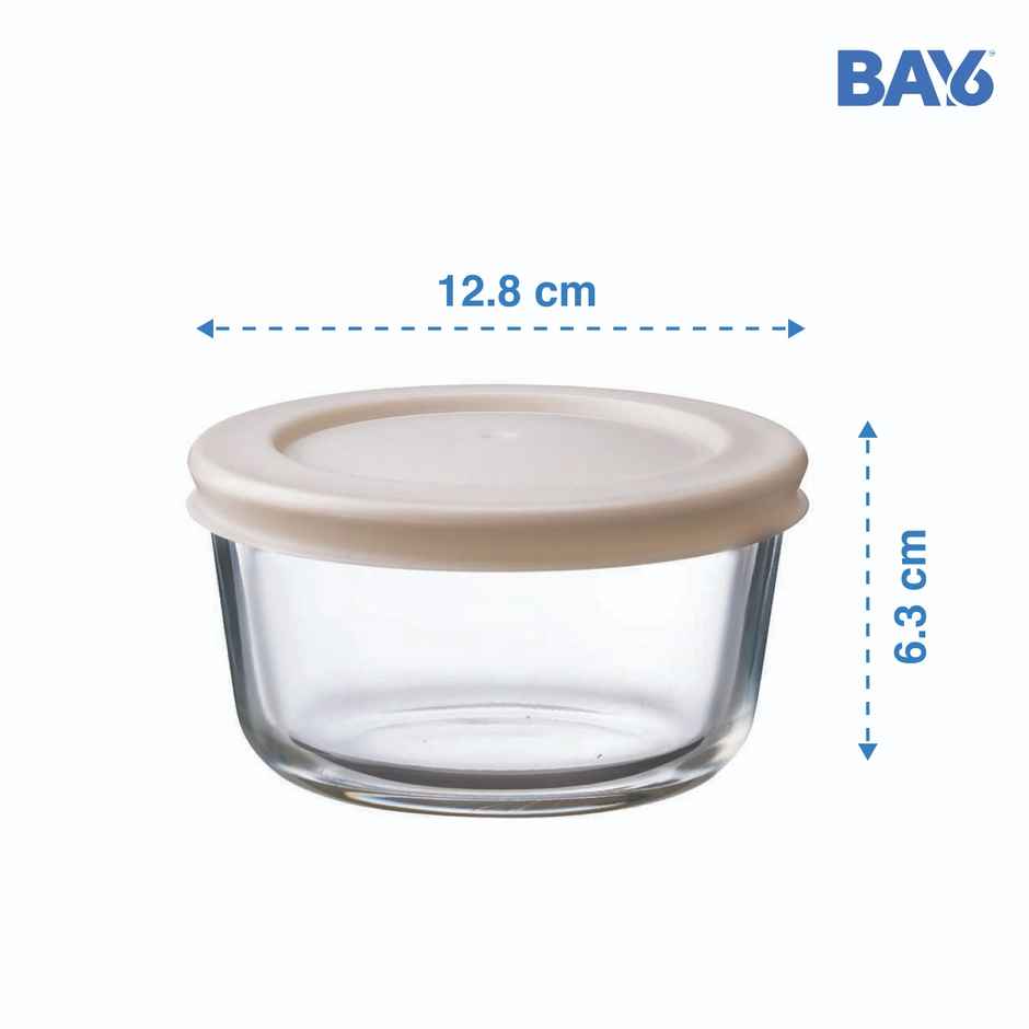BAY6 Premium Imported Borosilicate Glass Container with Lid -472 ml - Round - Set of 2 - Beige