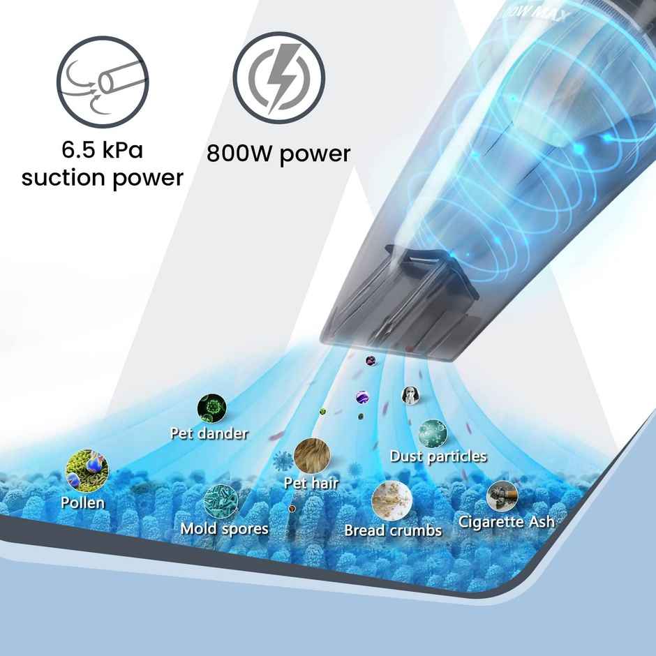 Agaro Regal 800 Watts Handheld Vacuum Cleaner, for Home Use, Dry Vacuuming, 6.5 kPa Suction Power, Lightweight & Durable Body - Black