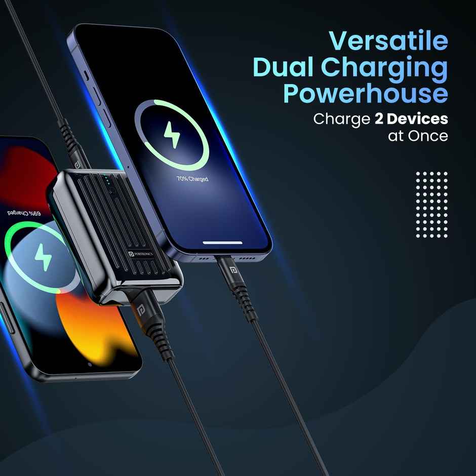 Portronics Zapcell 10K Power Bank | 10000 mAh | 22.5W Fast Charge | Type-C PD | Compact | Black