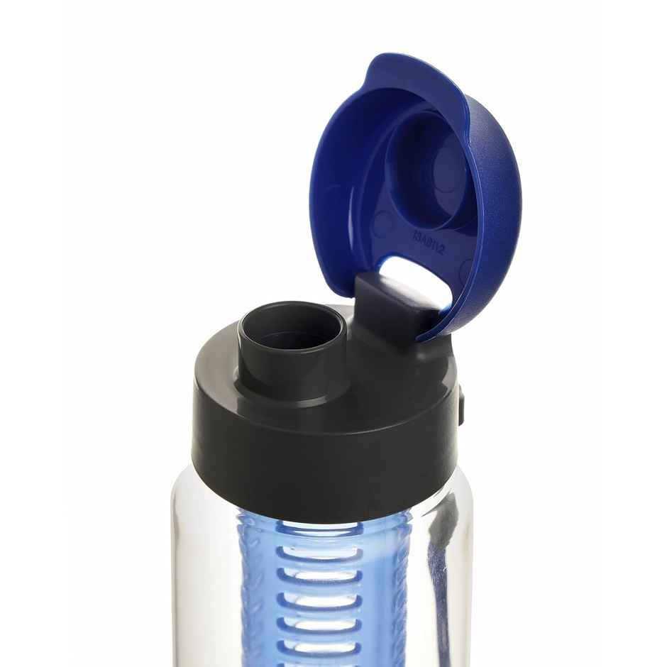 Cello Fruit Infuser Glass Water Bottle 750ml, Blue | Wide Sealed Flip-Top Cap, Leak-Proof, Durable