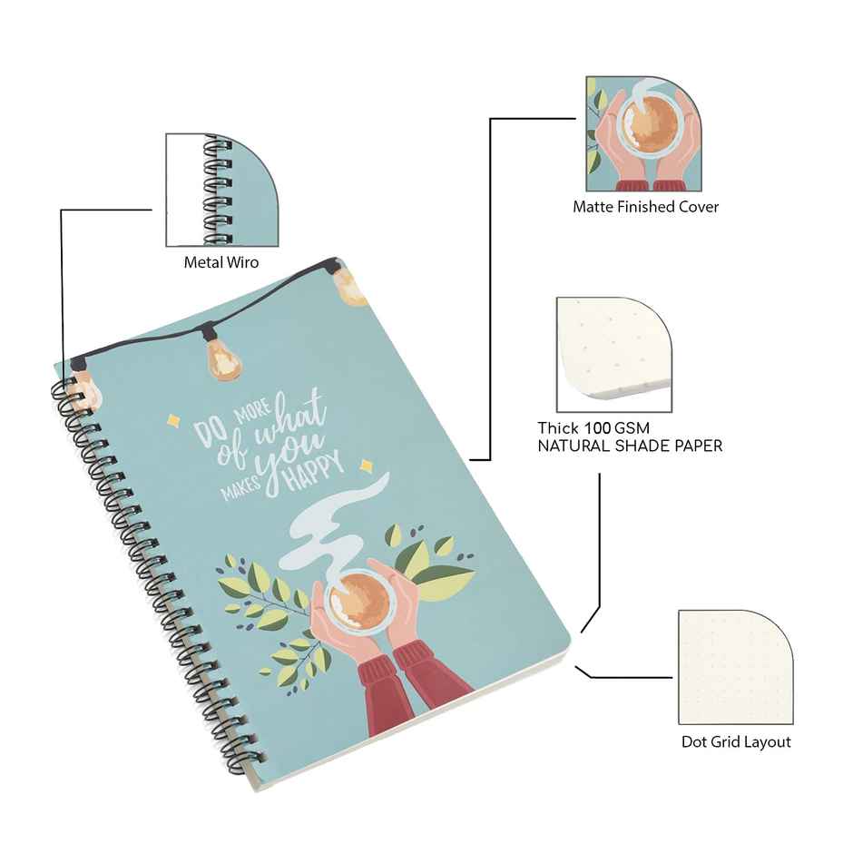 Papboo Dot Grid Spiral Wiro Notebook , 120 Pages, 90 Gsm - Do More
