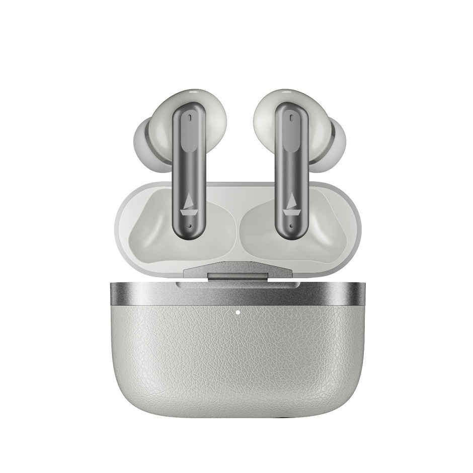 boAt Airdopes 111 v2 TWS Ear Buds with mic, Premium Leather Finish, 4Mics ENx,50HRS Battery, Free Music Streaming,13mm Drivers,Fast Charge,Dual Pair, Bluetooth Earbuds - Ivory White