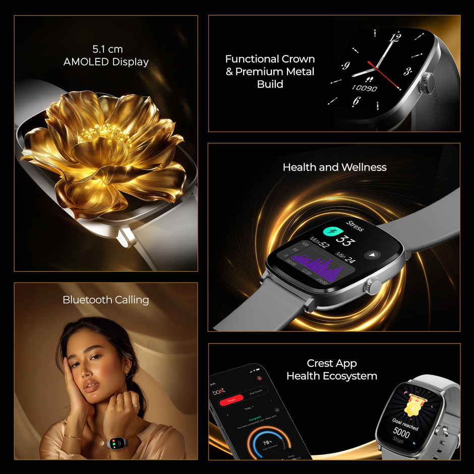 boAt Ultima Regal Smartwatch | 2.01" AMOLED Display | BT Calling | Functional Crown - Cool Grey