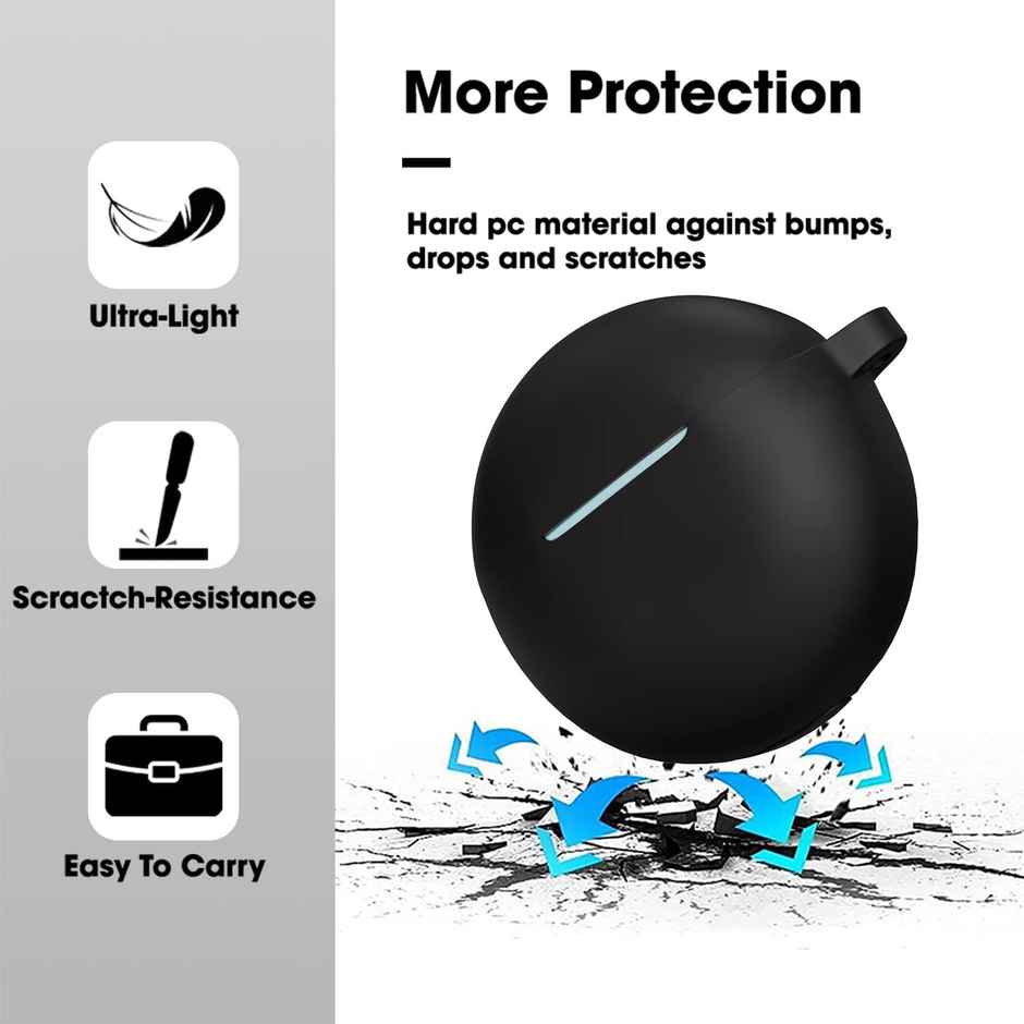 Sounce Silicone Case Cover for Oppo Enco Buds 2 | Shockproof | Non-Slip Grip With Carabiner | Black