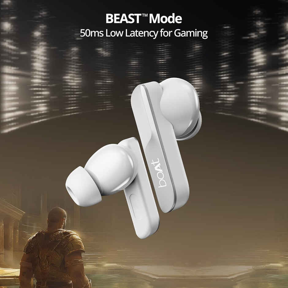 boAt Airdopes 800 TWS Earbuds, Dolby Audio, Adaptive EQ by Mimi, 4Mics AI ENx, App Support, Fast Charge, IPX5, v5.3 Bluetooth TWS in Ear Earbuds Wireless Earphones with mic - Interstellar White