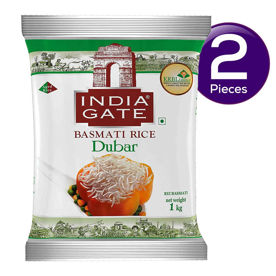 India Gate Flavourful and Fine Dubar Basmati Rice | Long and Slender Grains | Naturally Aged Combo