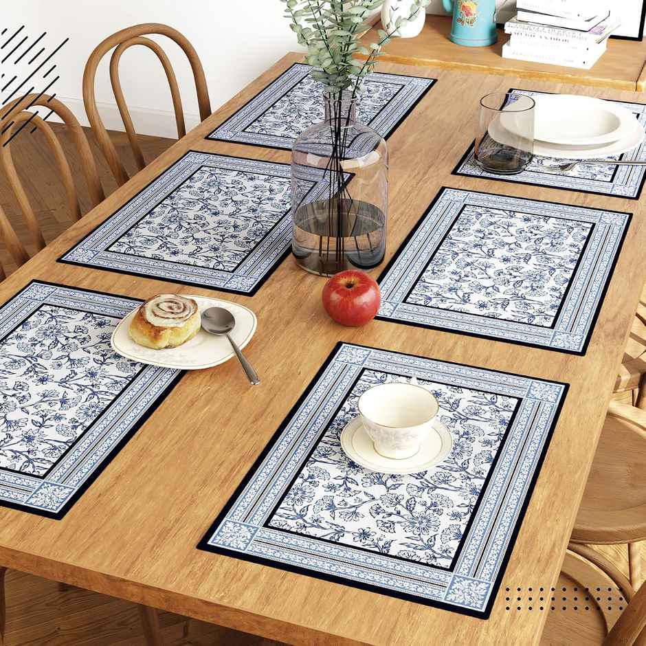 Encasa Xo Cotton Placemat Indigo-02 46X32 Cm, Pack Of 6