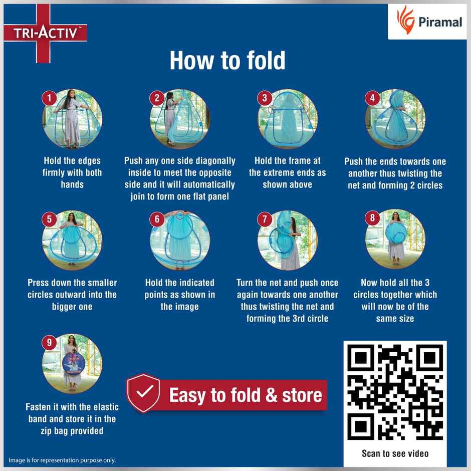 Tri-Activ Premium Machardani Mosquito Net For Double Bed | Piramal Blue