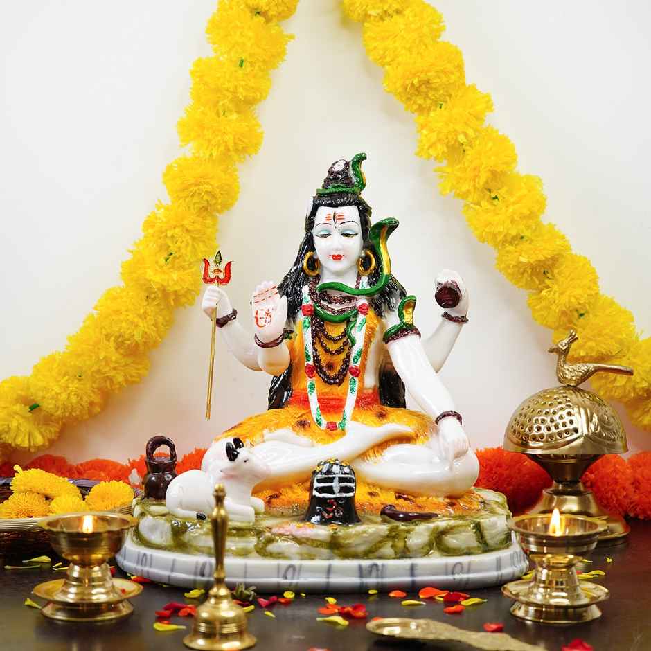 Ekhasa Big Size Marble Dust Lord Shiva Idol For Home | 1 ft | Handpainted Lord Siva Statue For