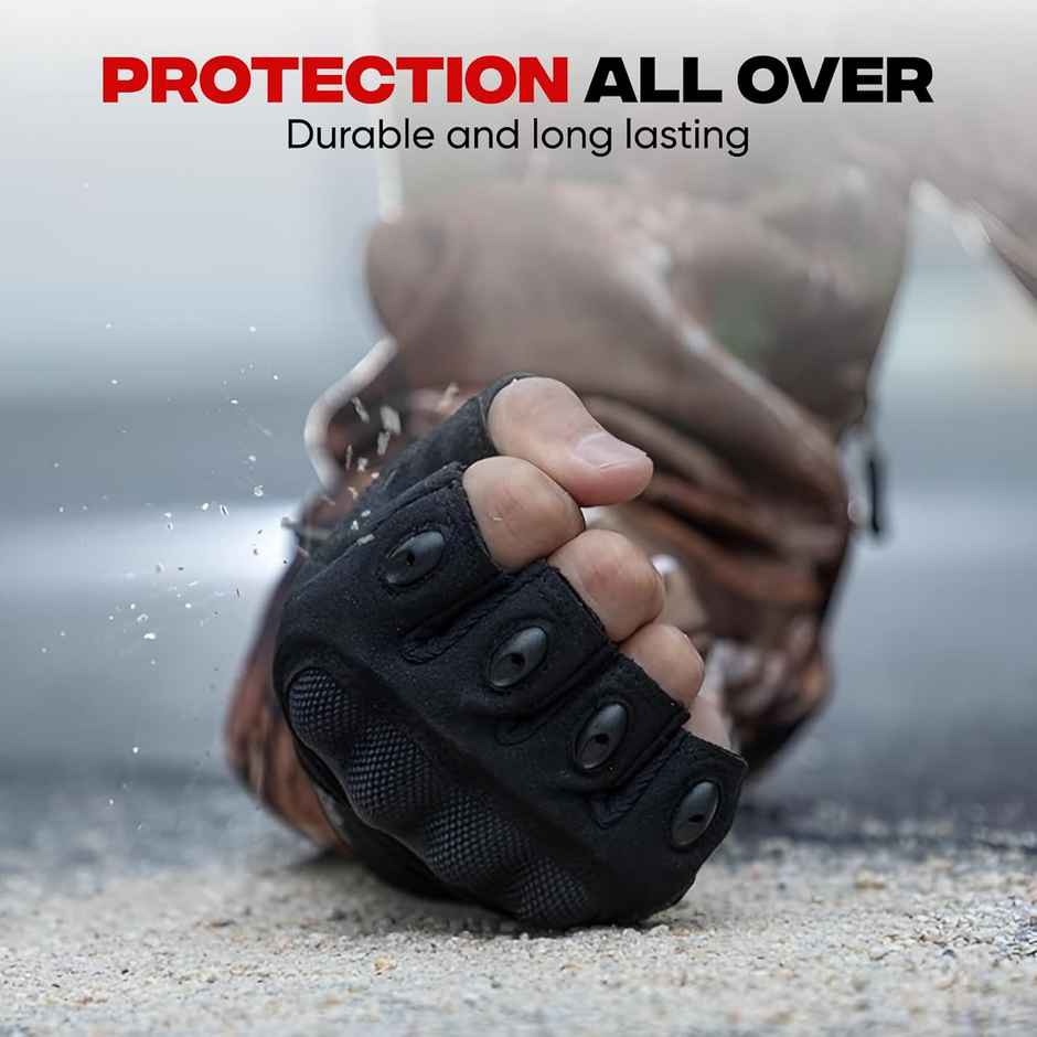 AutoGuys HF|1 Half|Finger Bike Riding Gloves Knuckle Armour Hand Gloves Washable | Size | L, Black