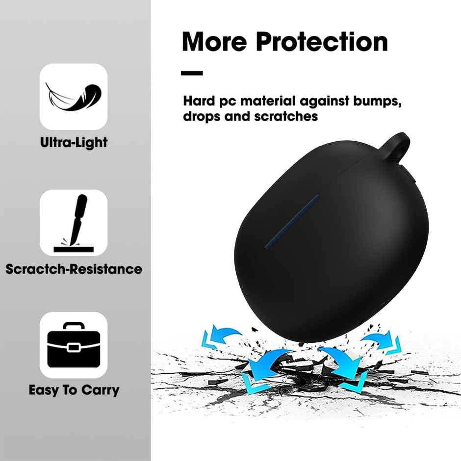 Sounce Silicone Case Cover for Realme Air 3 | Shockproof | Anti-Dust with Carabiner | Black