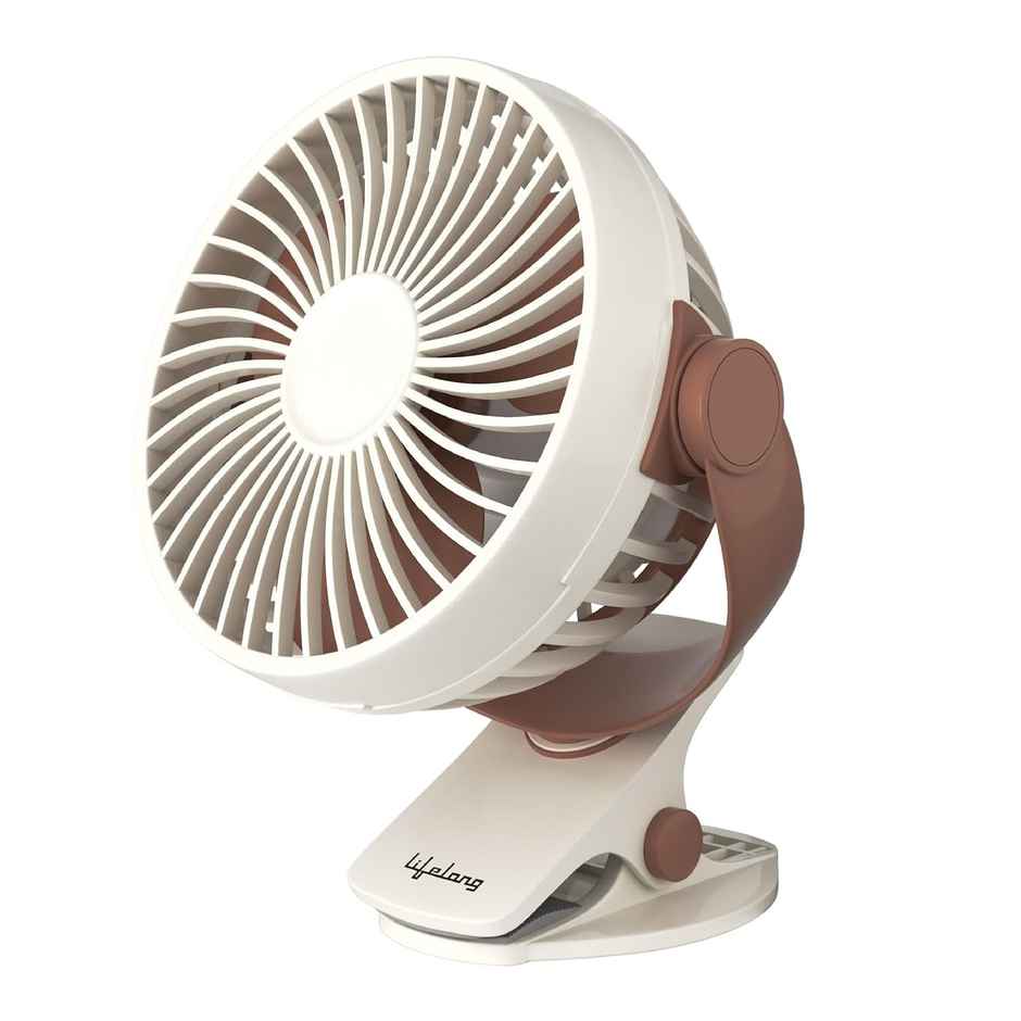 Lifelong Mini USB Fan, 3 Speeds, 2000 mAh Battery , Silent, Type-C, 5Hr Backup | Mocha Brown