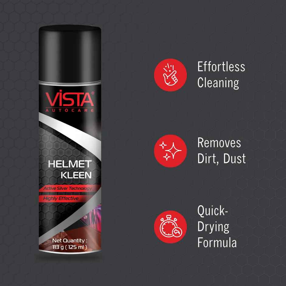 Vega Crux Black Helmet-L (1pc) & Vista Auto Care Helmet Kleen Removes Dirt, Silver-Based Antibacterial Disinfectant Foam Spray (125ml) Combo