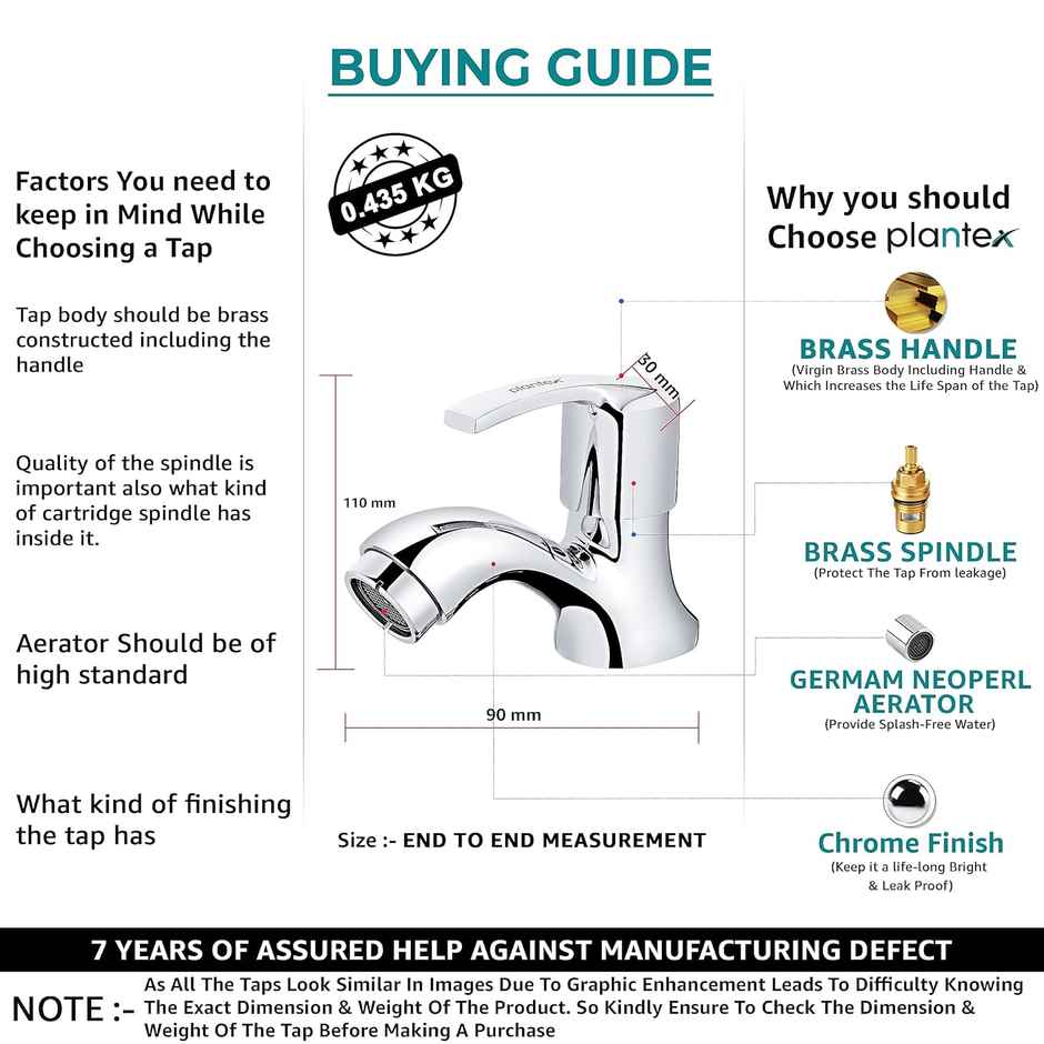 Plantex Single Lever Pillar Tap for Wash Basin - Teflon Tape (Mirror-Chrome)