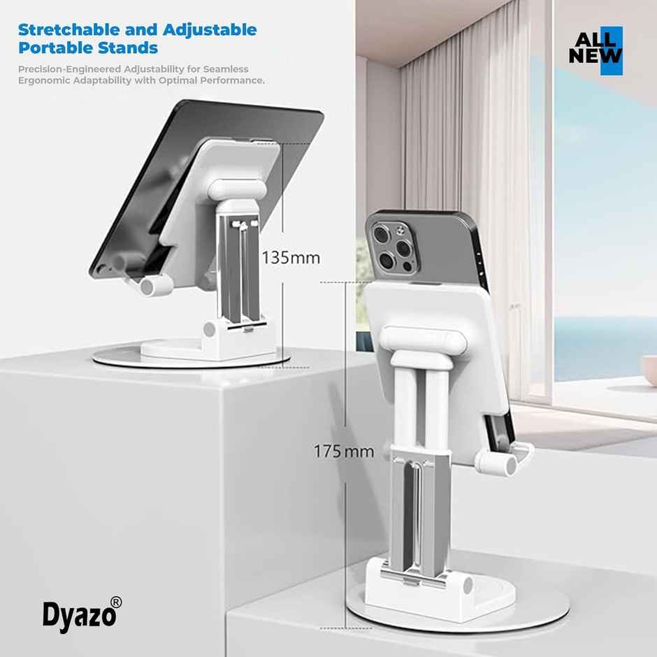 Dyazo Foldable Tablet Stand with 360 Rotation for iPad & Samsung Tabs - White