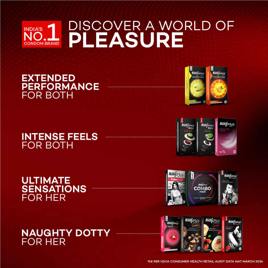Manforce Xotic Extra Dotted Strawberry Flavoured Condoms (10pc) & Manforce Epic Lube - Aloe-Vera & Litchi (60ml) Combo