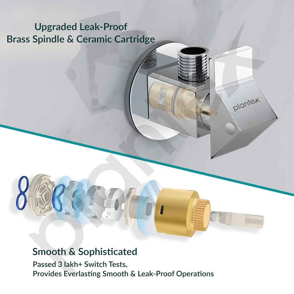 Plantex PRI-305 Brass Angle Valve - Teflon Tape & Wall Flange | Mirror Chrome