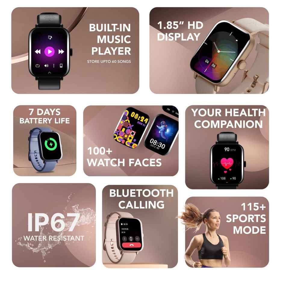 Cultsport Beats 1.85" HD Display, BT Calling Smartwatch, Crown Control, (Black)