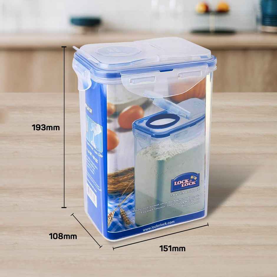 LocknLock HPL813F Classics Tall Rectangular Plastic Airtight Container | Transparent - 1.8 L