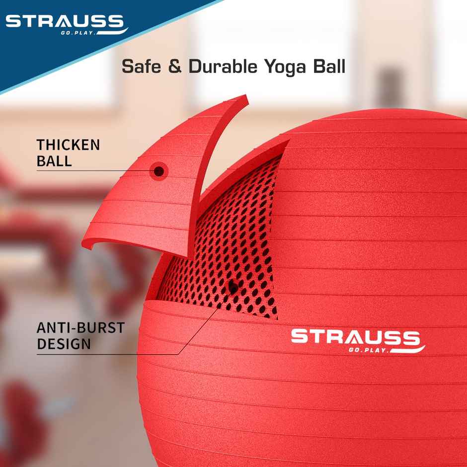 Strauss Rubber Anti-burst Gym Ball | Round Shape | 55 Cm | Red