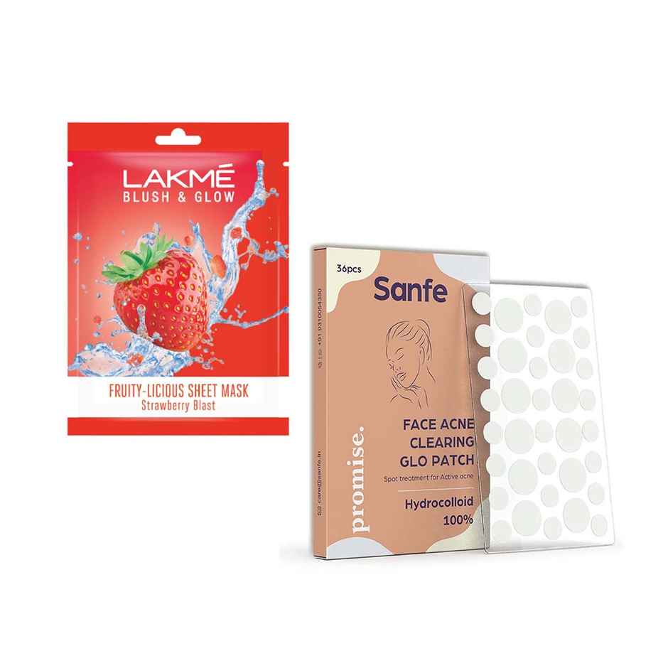 Lakme Blush & Glow Strawberry Sheet Mask(25ml) & Sanfe Promise Face Acne Patch(36pc) Combo