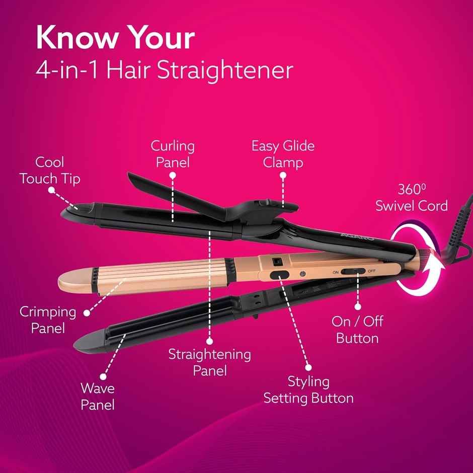 Agaro 4 In1 Hair Straightener,Wavy Hair, Crimper, Curler, Hair Styler,Keratin Infused Ceramic Plate