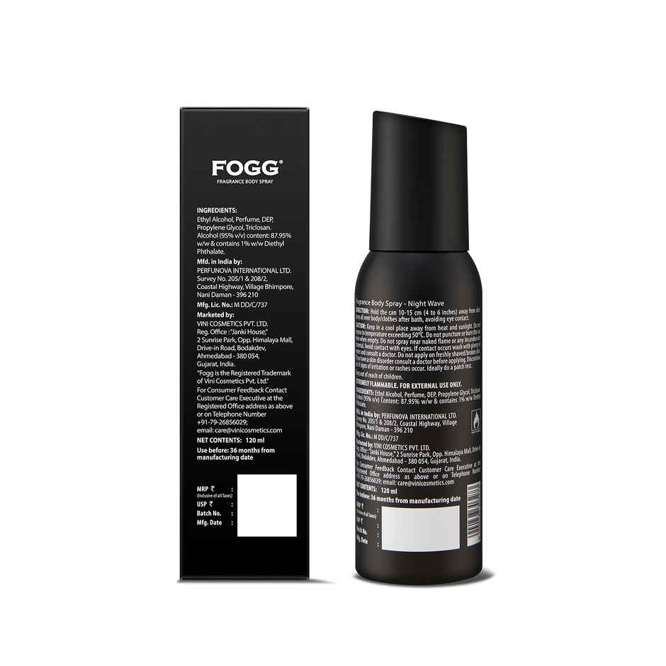 Fogg Black Night Wave No Gas Long Lasting Perfume Deodorant Spray for Men and Women