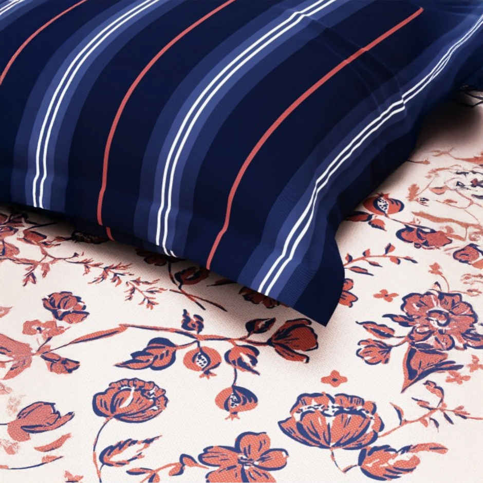 Kopa Extra Smooth Micro Single Bedsheet With 1 Pillow Cover | Set of 2 | Aura Floral | Brick, Blue