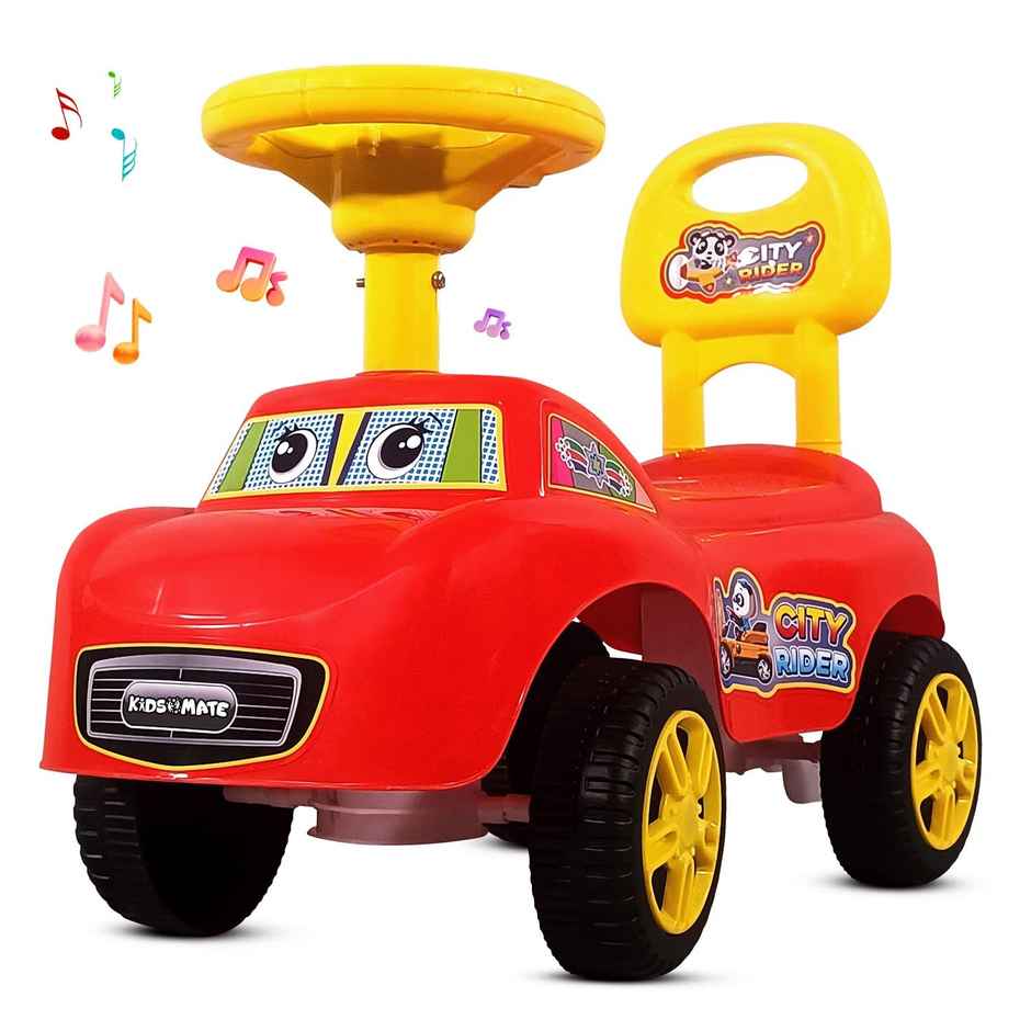 Kidsmate City Rider Push Car with Music & Backrest for Toddlers 1.5Y+ - Red/Yellow