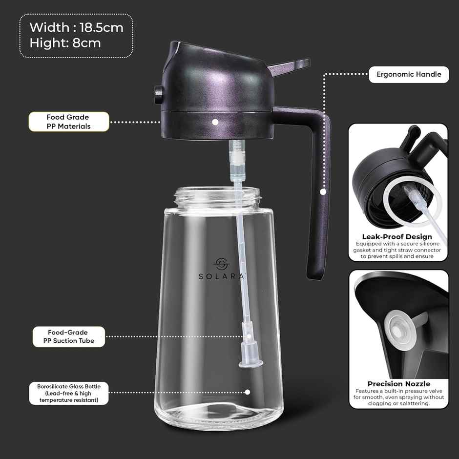 SOLARA 2-in-1 Glass Oil Dispenser & Sprayer - 500 ml
