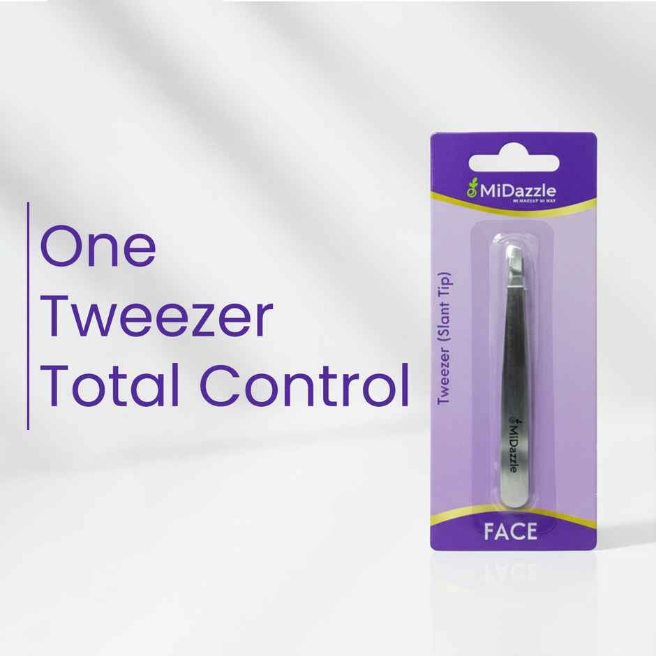 Midazzle Slant Tip Tweezer Plucker for Eyebrow, Upper Lips, Blackhead Removal